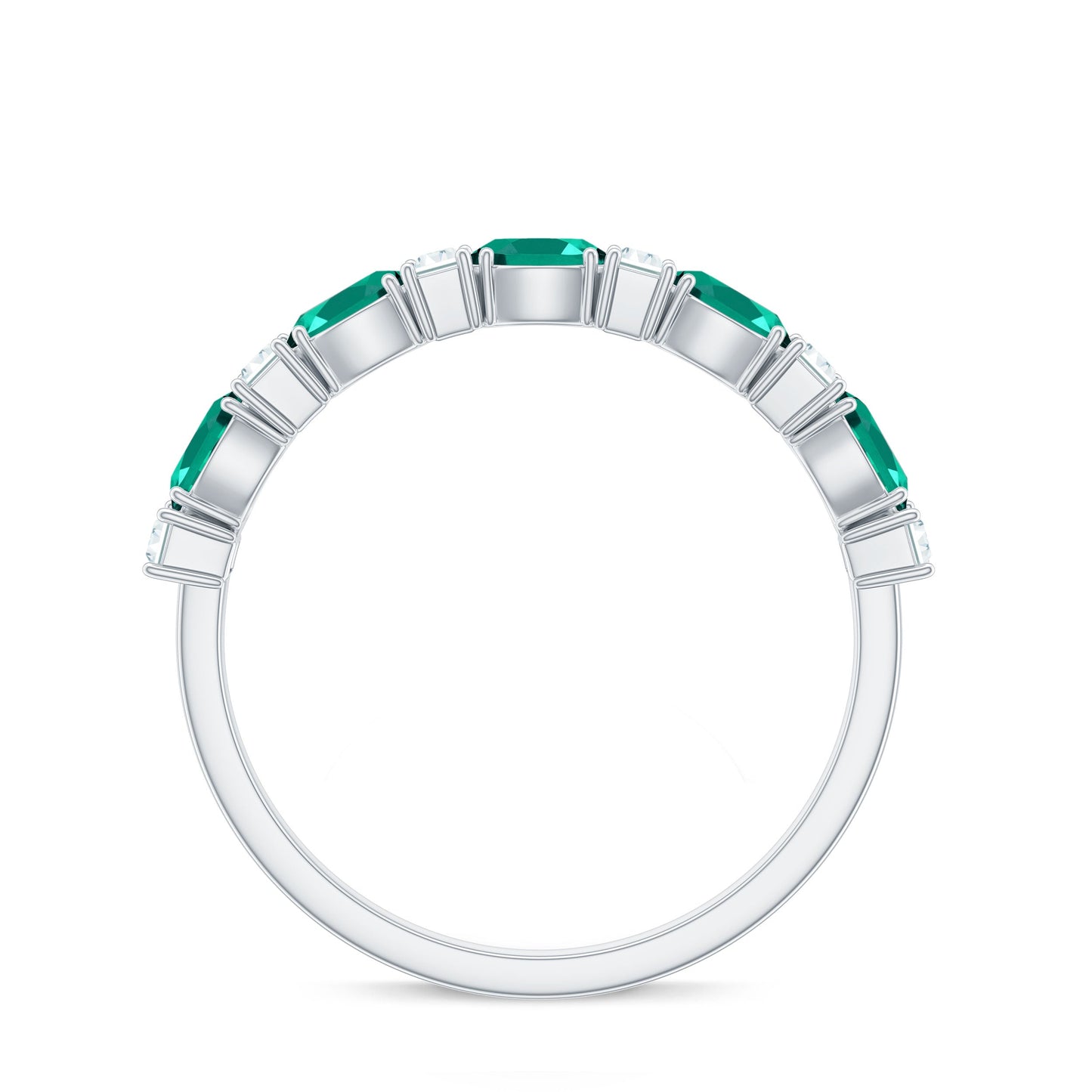 Certified Lab Grown Emerald Half Eternity Ring with Moissanite