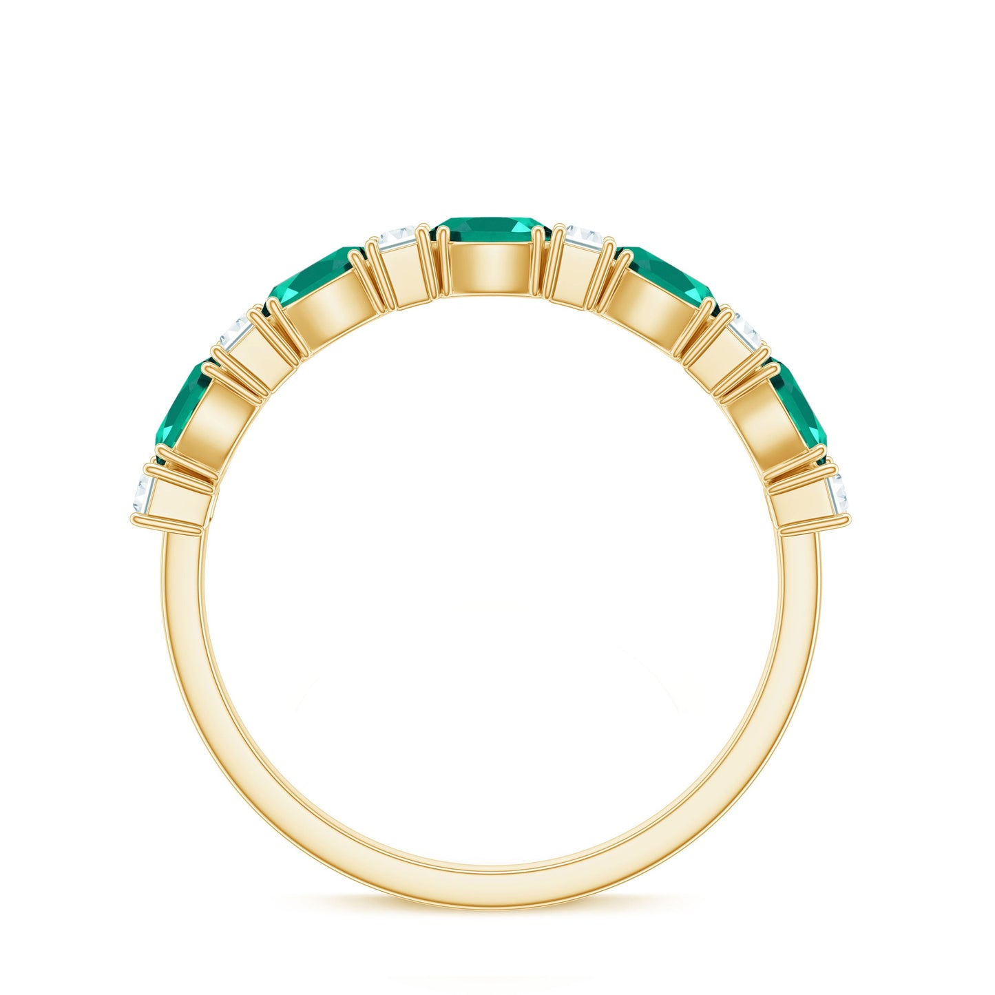 Certified Lab Grown Emerald Half Eternity Ring with Moissanite