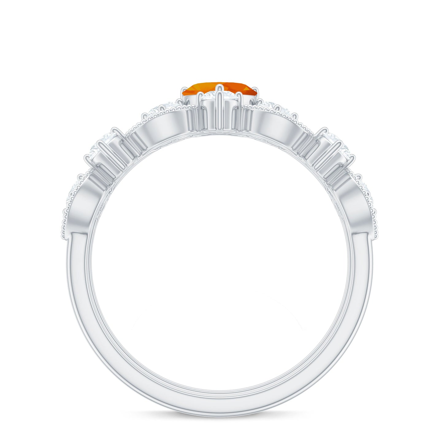 Vintage Inspired Fire Opal and Diamond Wedding Ring Set