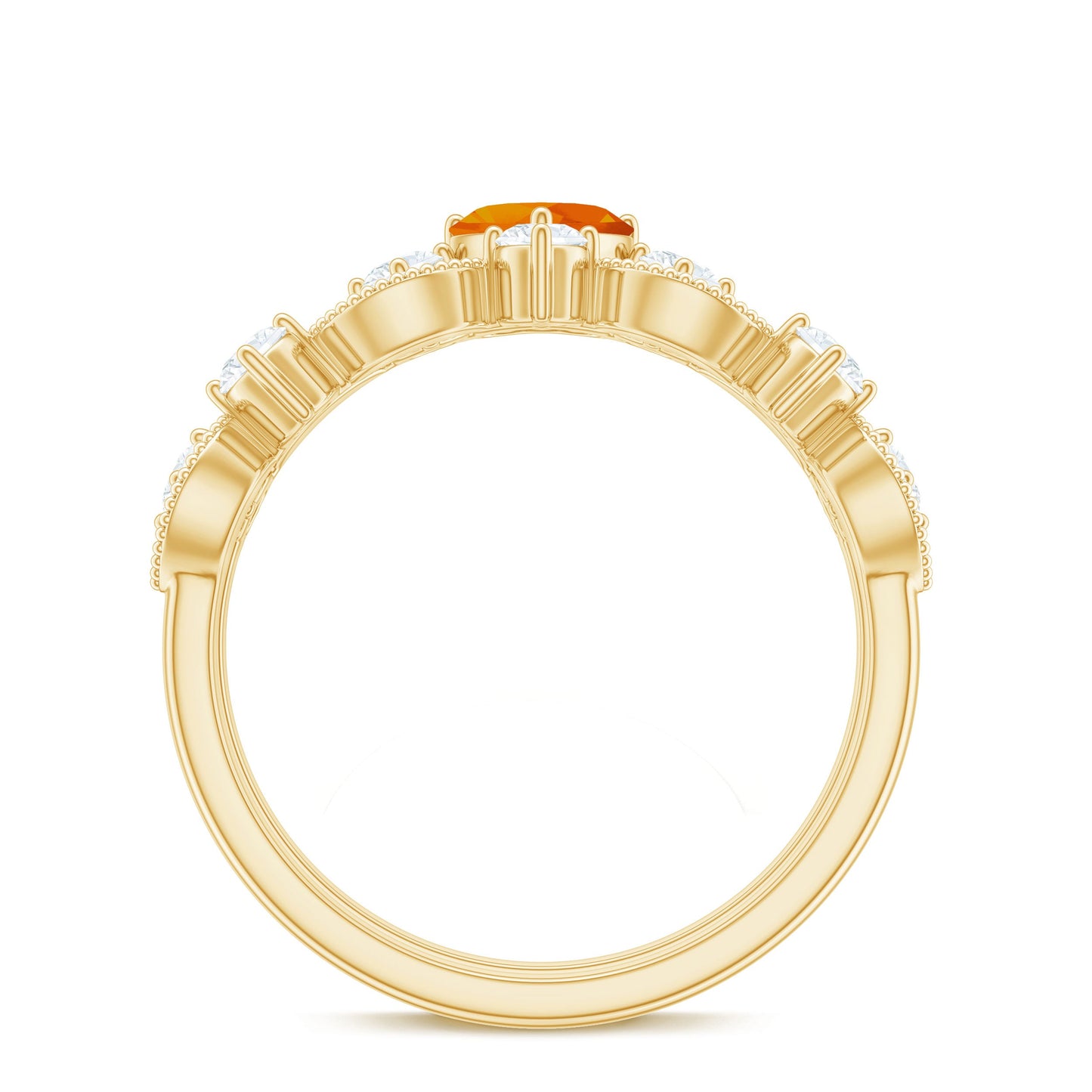 Vintage Inspired Fire Opal and Diamond Wedding Ring Set