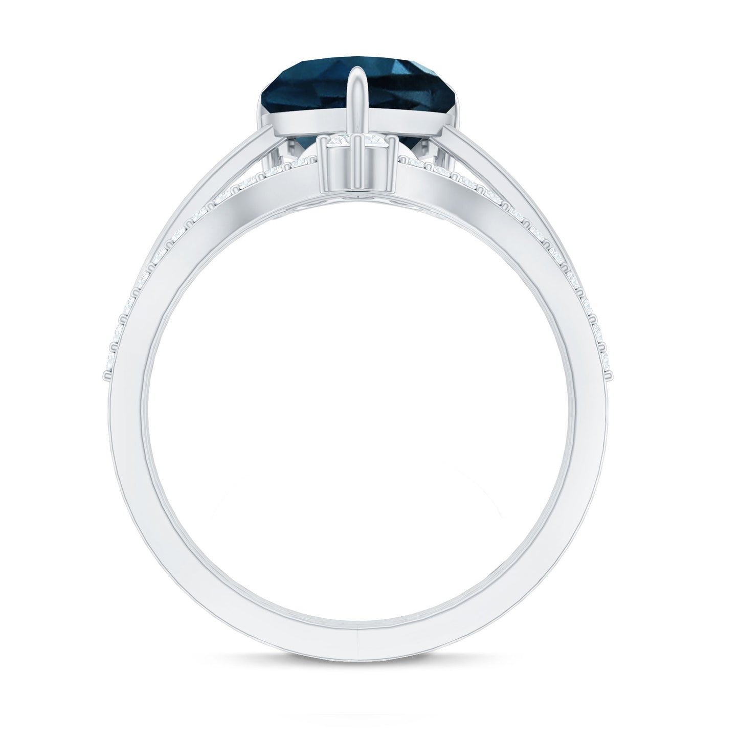 2 Carat Heart Shaped London Blue Topaz Solitaire Ring Set with Diamond Curved Band
