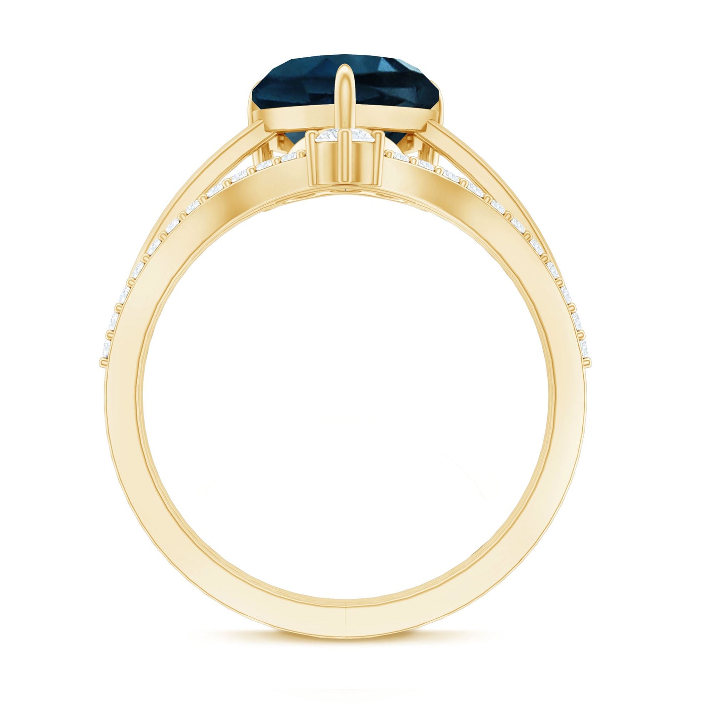 2 Carat Heart Shaped London Blue Topaz Solitaire Ring Set with Diamond Curved Band