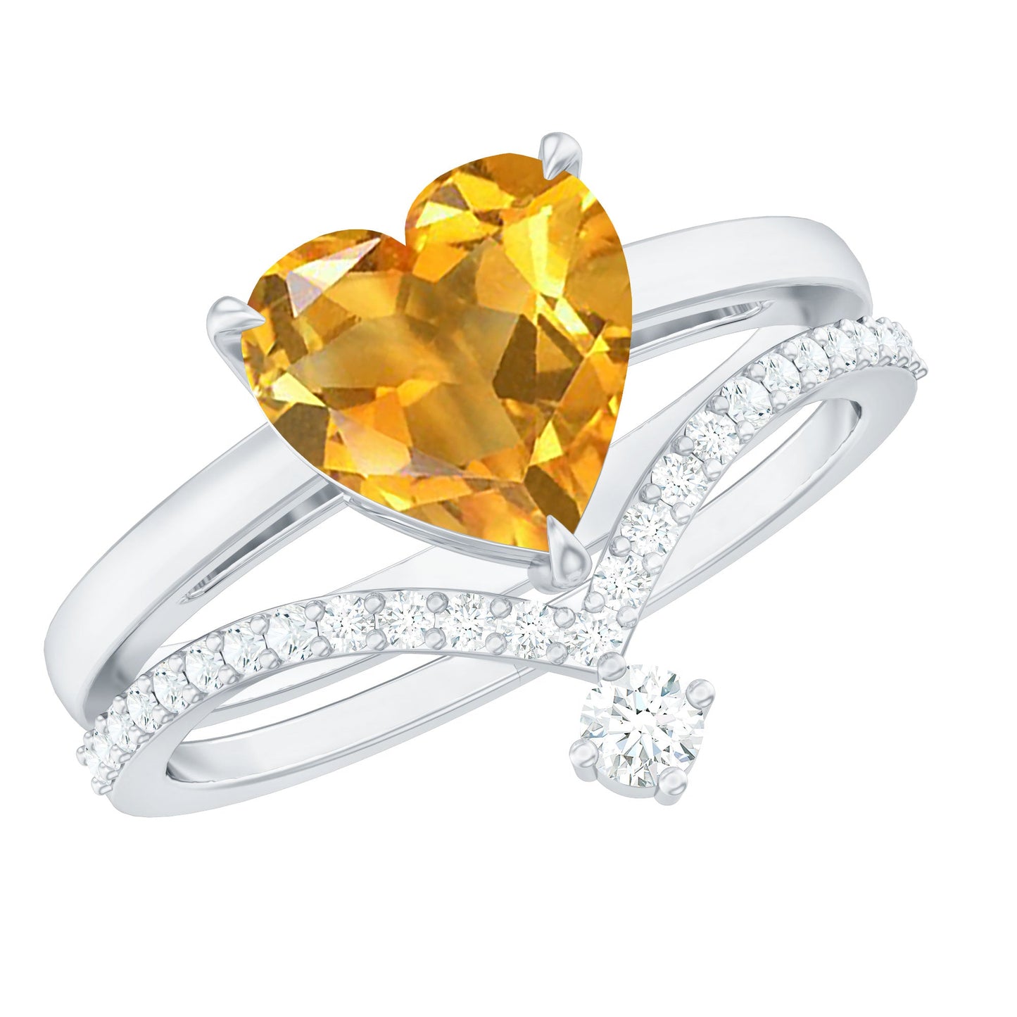 Natural Citrine Heart Engagement Ring with Diamond Enhancer