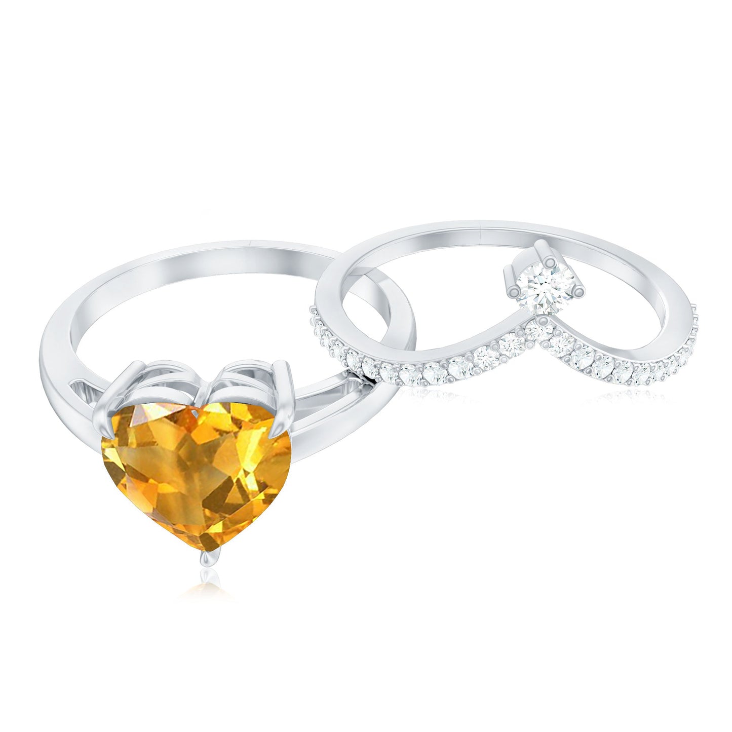 Natural Citrine Heart Engagement Ring with Diamond Enhancer