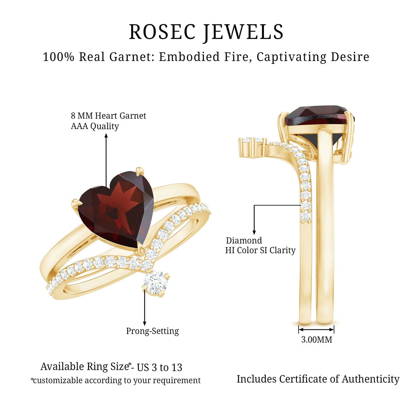 Natural Garnet Heart Shaped Engagement Ring with Diamond Enhancer