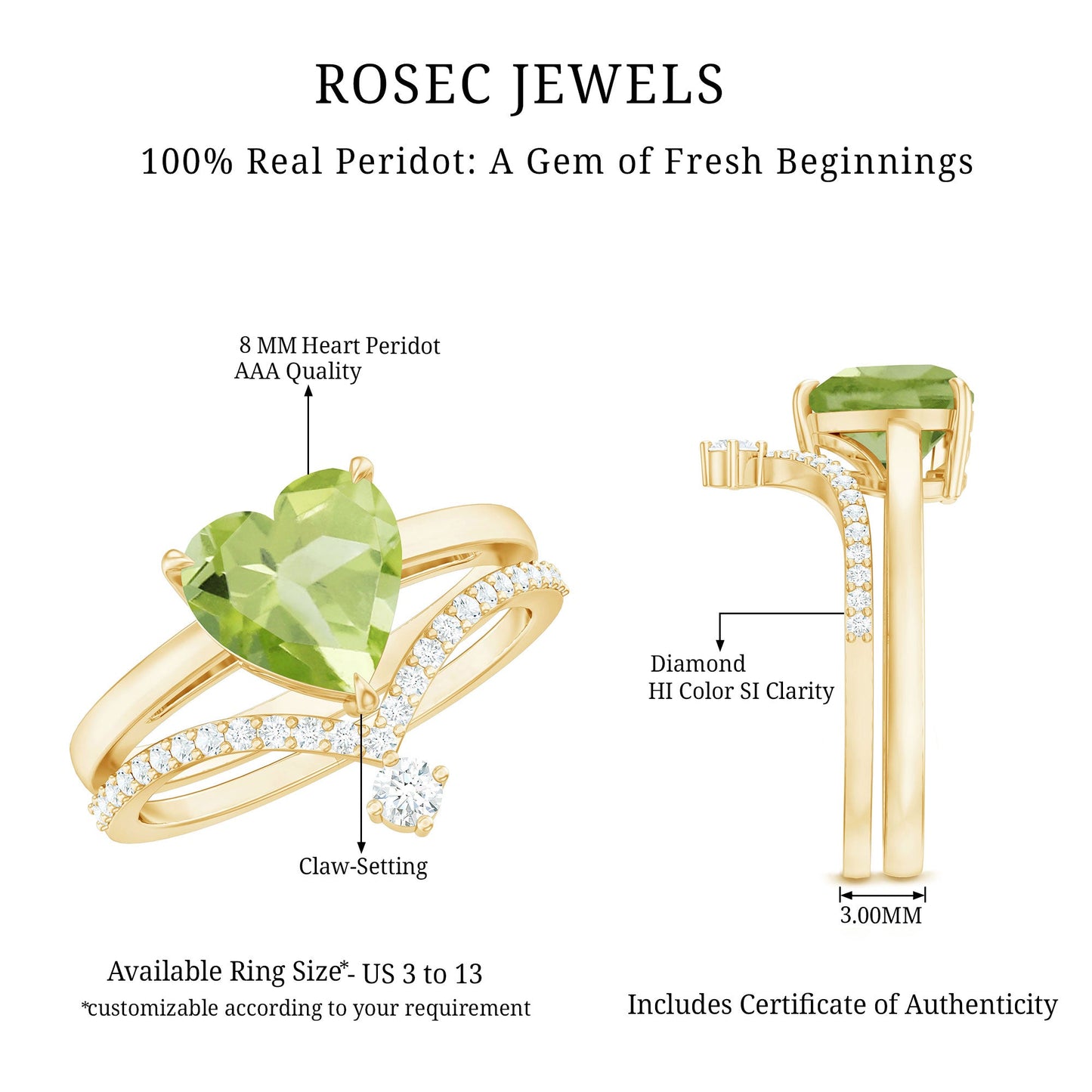 Natural 2 Carat Peridot Heart Engagement Ring with Diamond Enhancer
