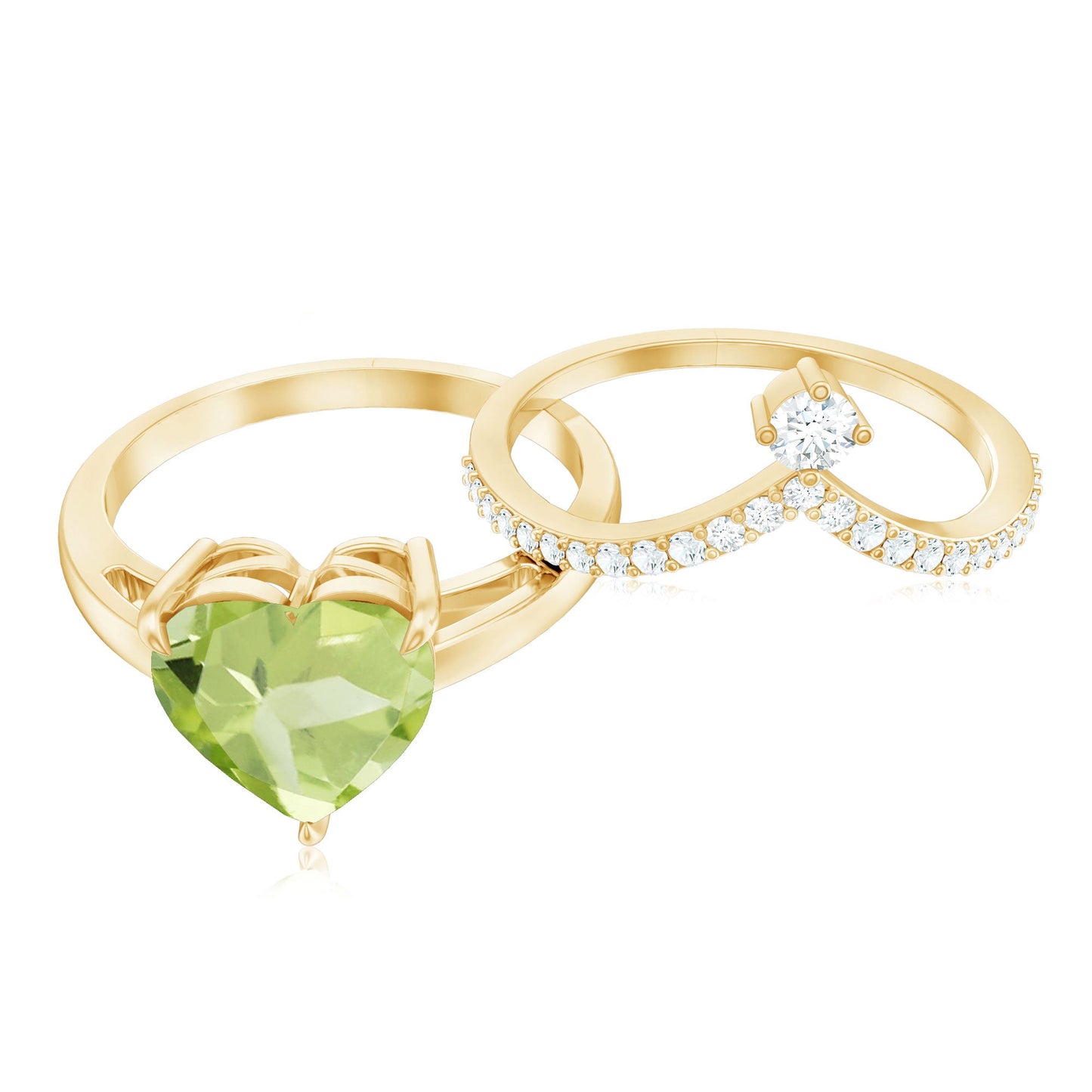 Natural 2 Carat Peridot Heart Engagement Ring with Diamond Enhancer