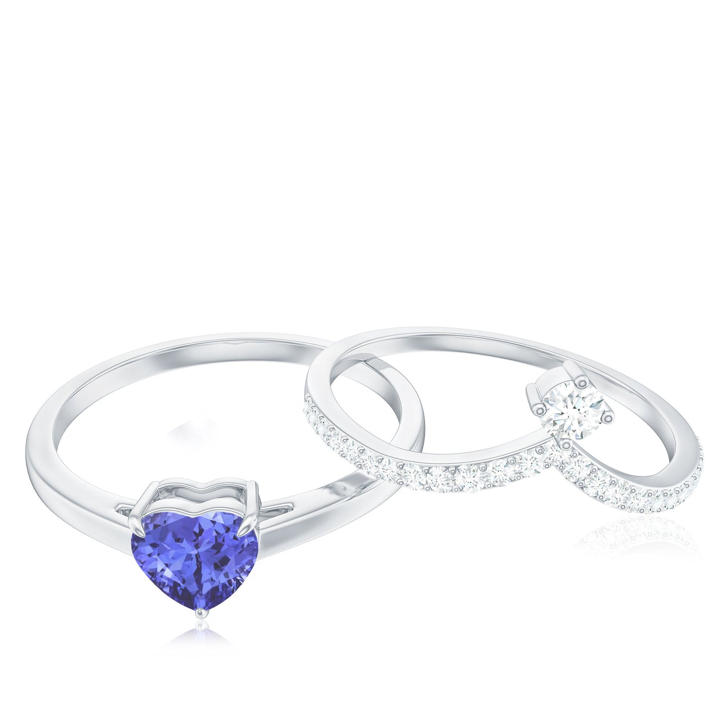 Natural Tanzanite Heart Engagement Ring with Chevron Diamond Enhancer