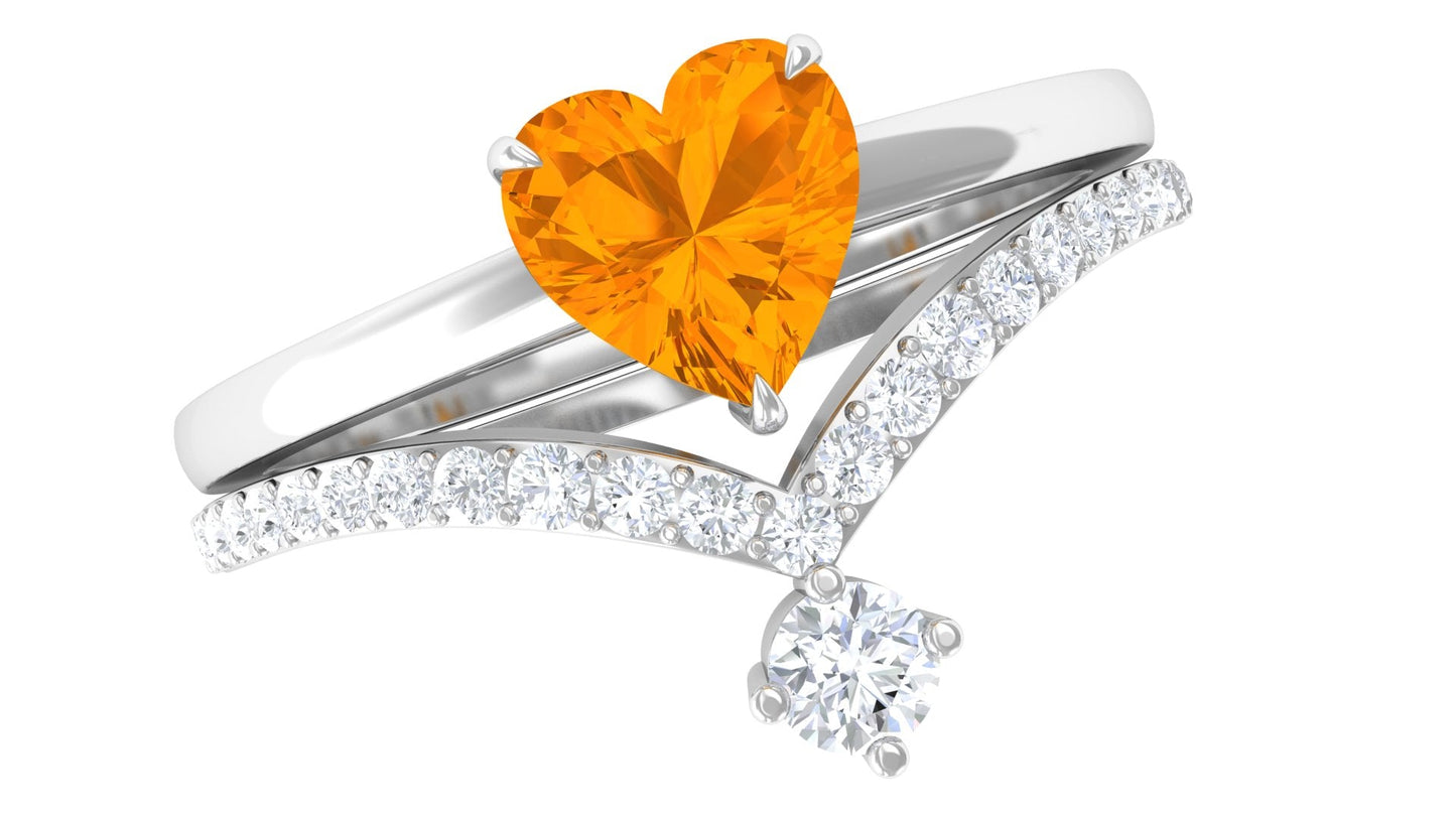 Heart Fire Opal and Diamond Ring Set