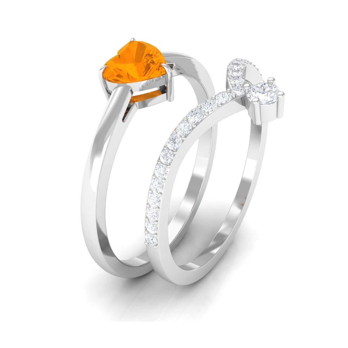 Heart Fire Opal and Diamond Ring Set