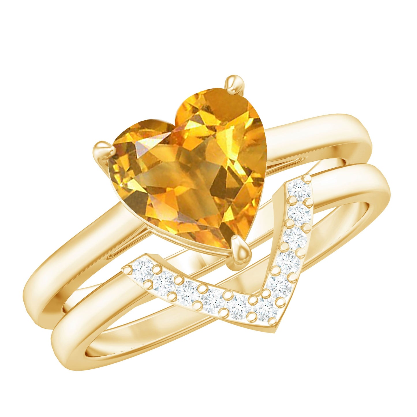 2 Carat Heart Shape Citrine and Diamond Bridal Ring Set