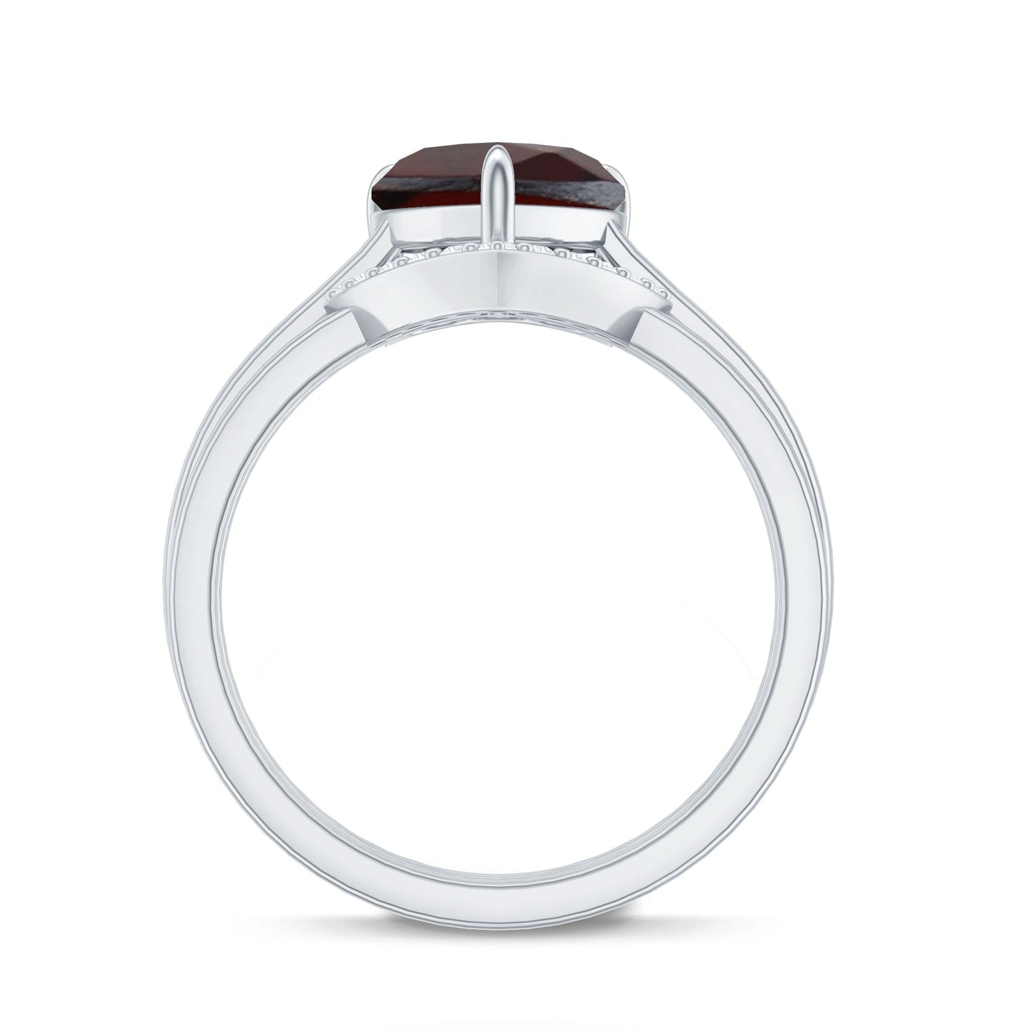 Real 4 Carat Garnet Diamond Heart Shaped Wedding Engagement Ring Set of 2