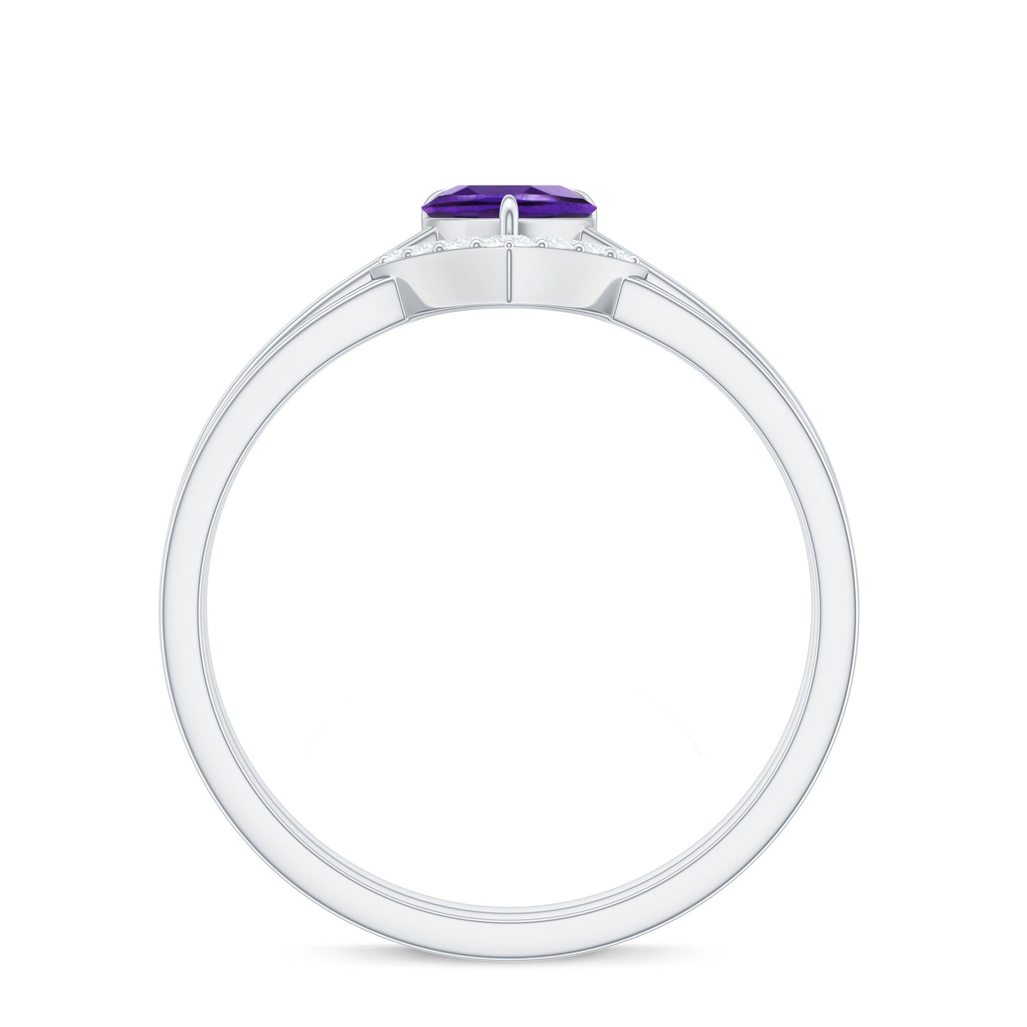 Natural Heart Shape Amethyst Engagement Ring Set with Diamond