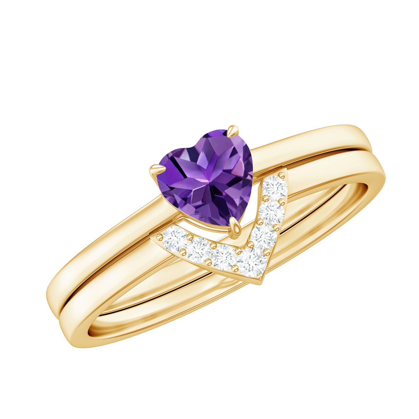 Natural Heart Shape Amethyst Engagement Ring Set with Diamond