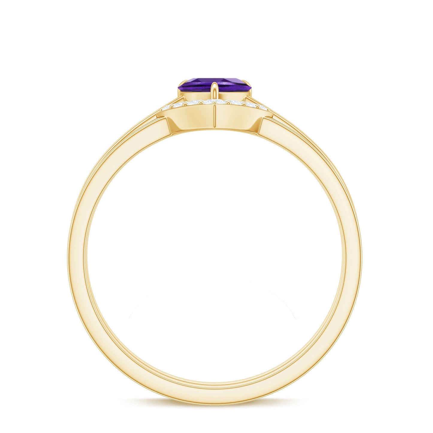 Natural Heart Shape Amethyst Engagement Ring Set with Diamond