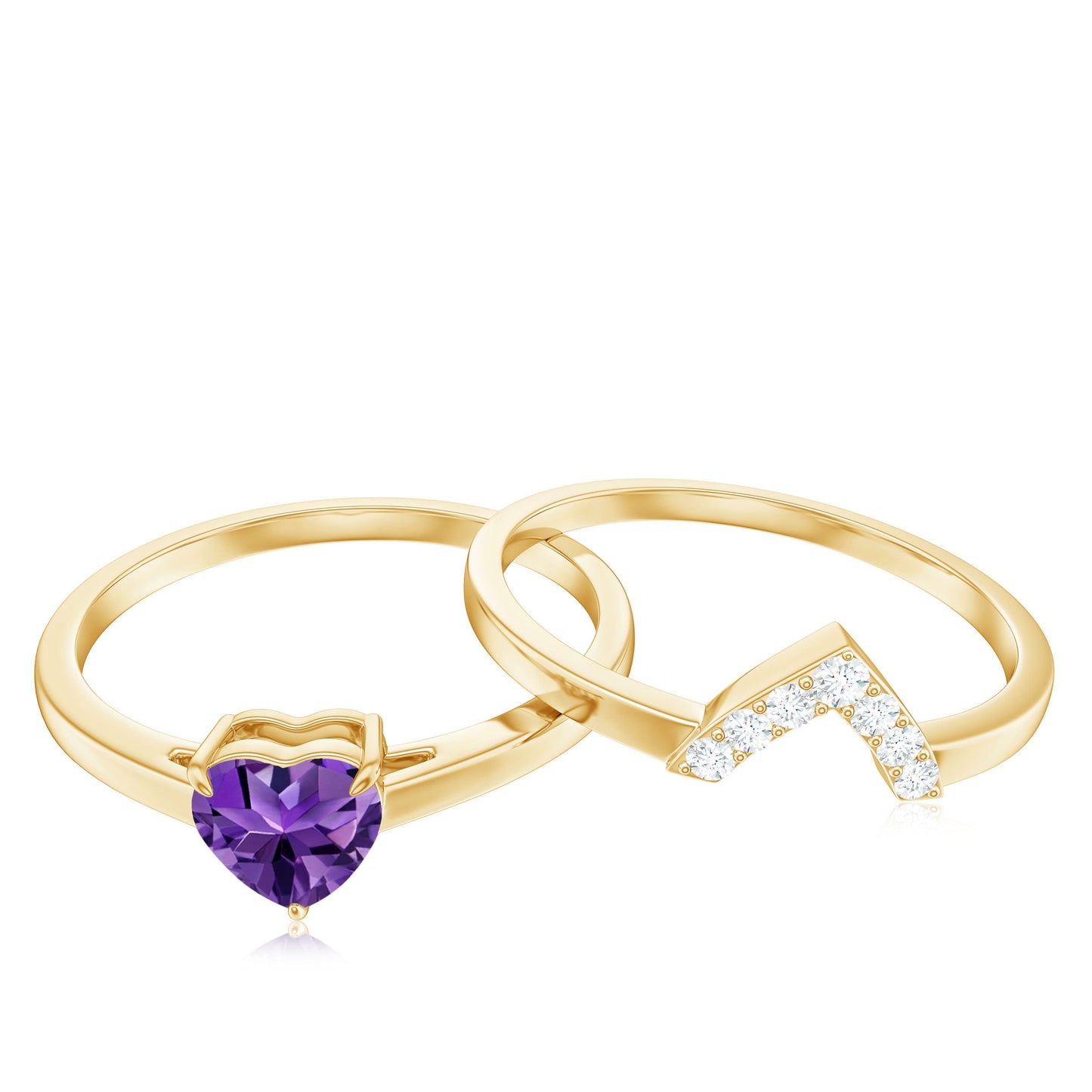 Natural Heart Shape Amethyst Engagement Ring Set with Diamond