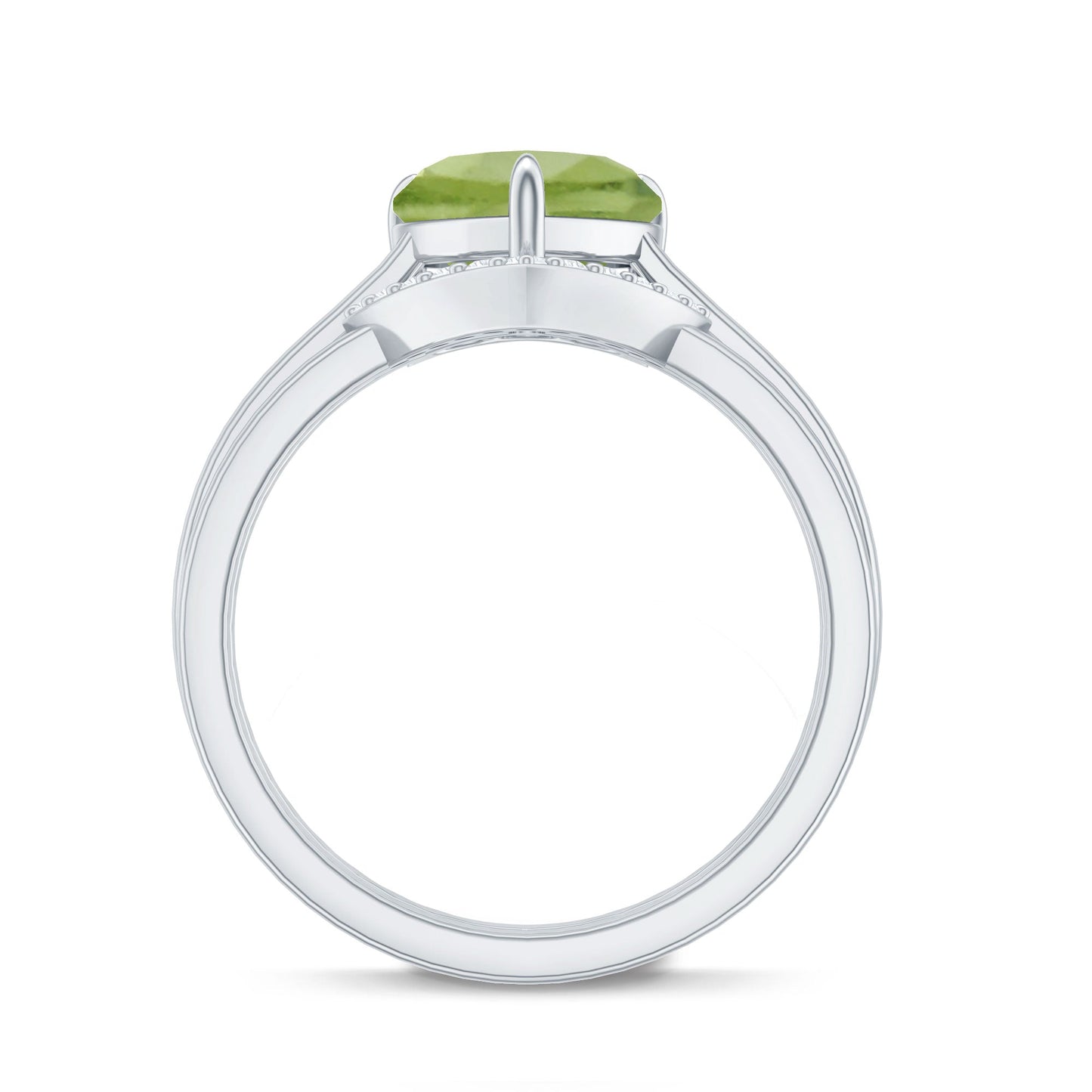 Natural 2 Carat Heart Shape Peridot Wedding Ring Set of 2 with Diamond