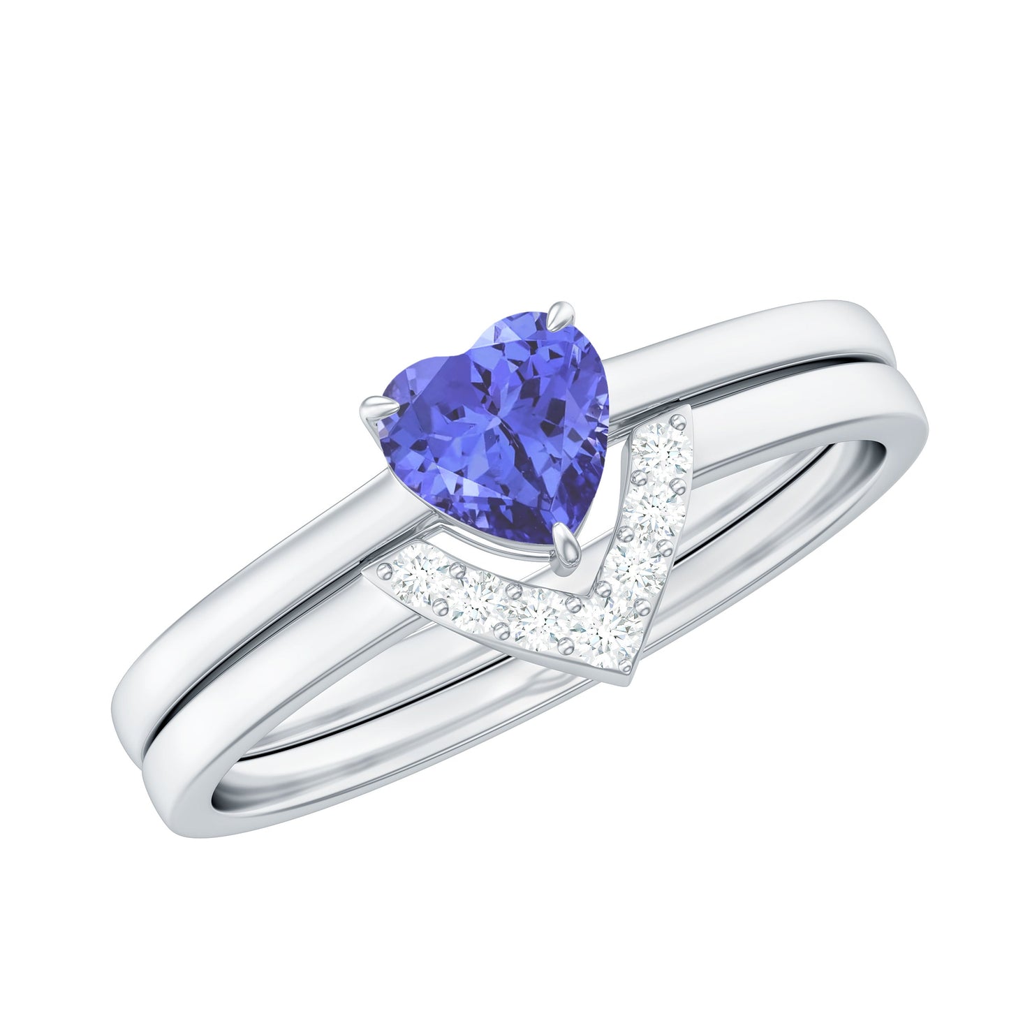Natural Heart Shape Tanzanite Diamond Wedding Engagement Ring Set