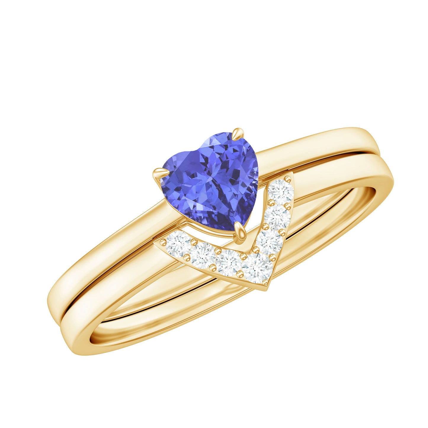 Natural Heart Shape Tanzanite Diamond Wedding Engagement Ring Set