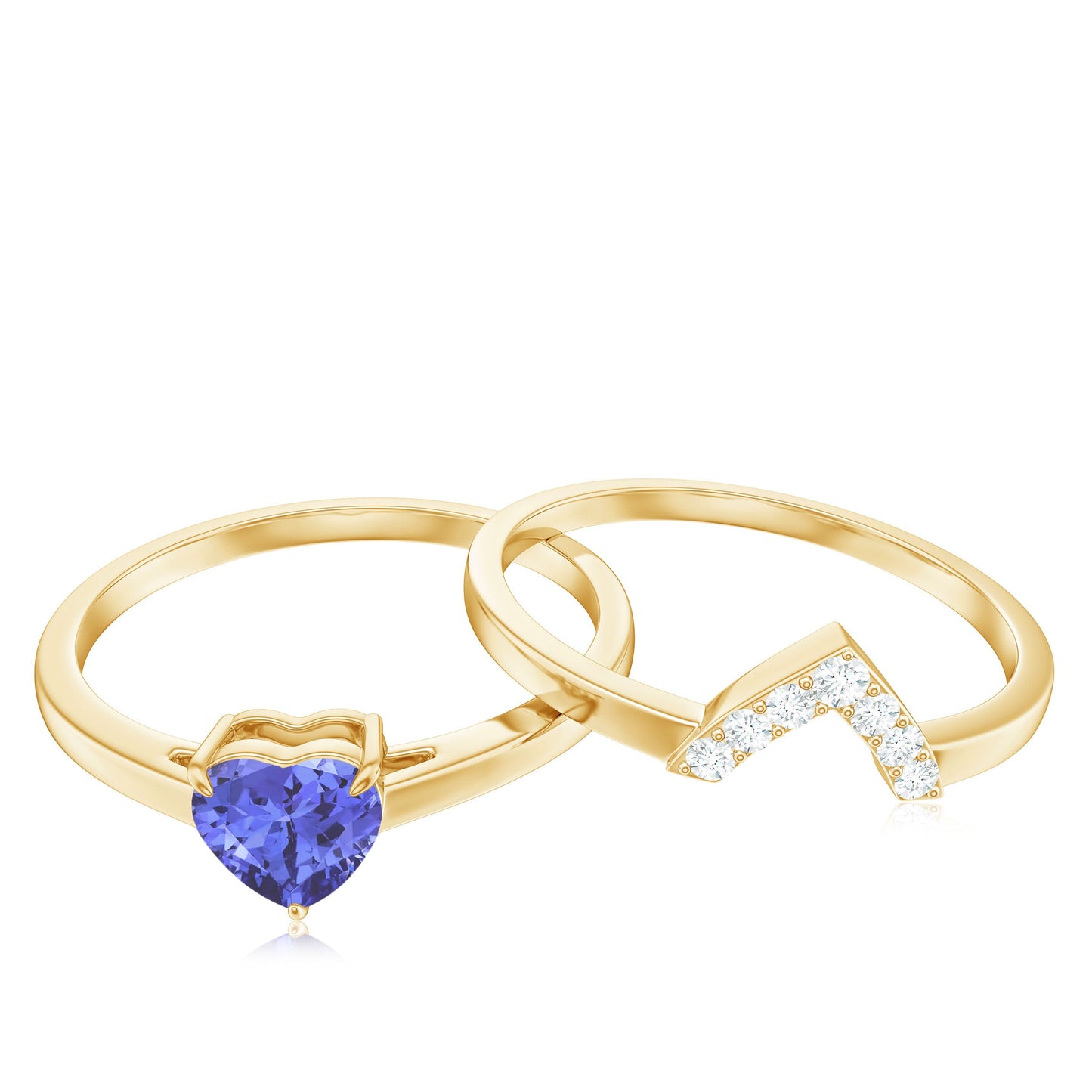 Natural Heart Shape Tanzanite Diamond Wedding Engagement Ring Set