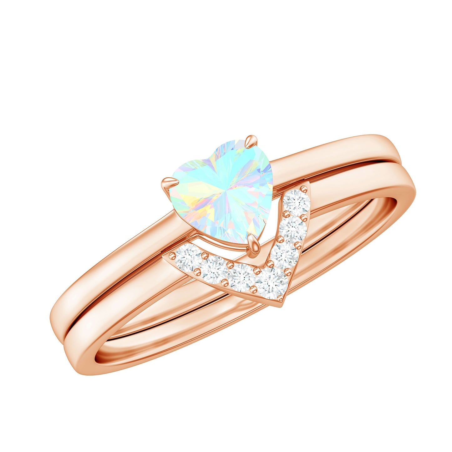 Ethiopian Opal Heart Engagement Ring with Diamond Wedding Band