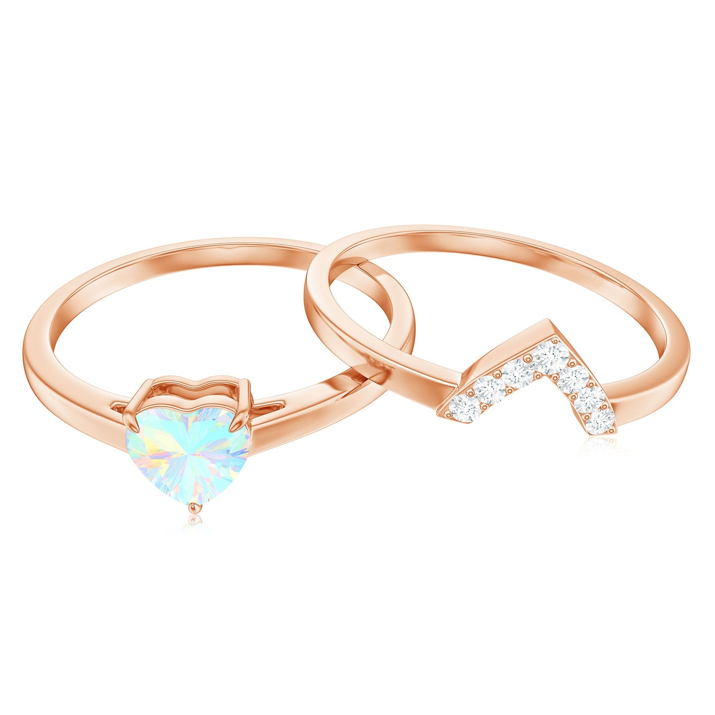 Ethiopian Opal Heart Engagement Ring with Diamond Wedding Band