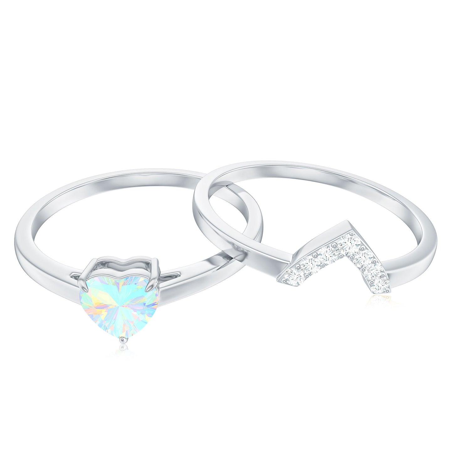 Ethiopian Opal Heart Engagement Ring with Diamond Wedding Band