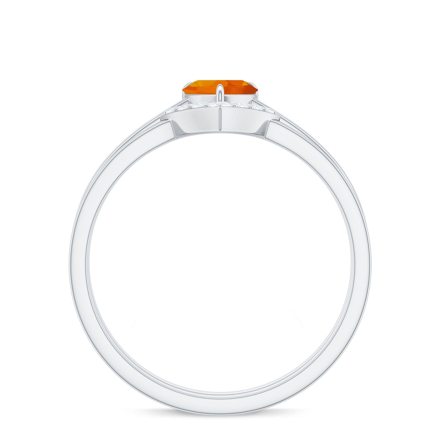 Natural Fire Opal Heart Solitaire Ring Set with Diamond Band