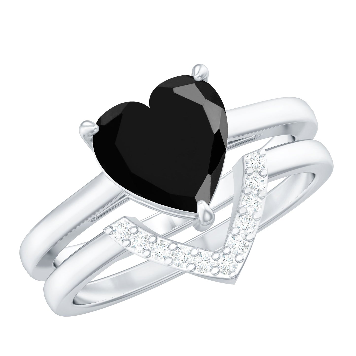 Heart Shaped Black Onyx Engagement Ring with Diamond Enhancer