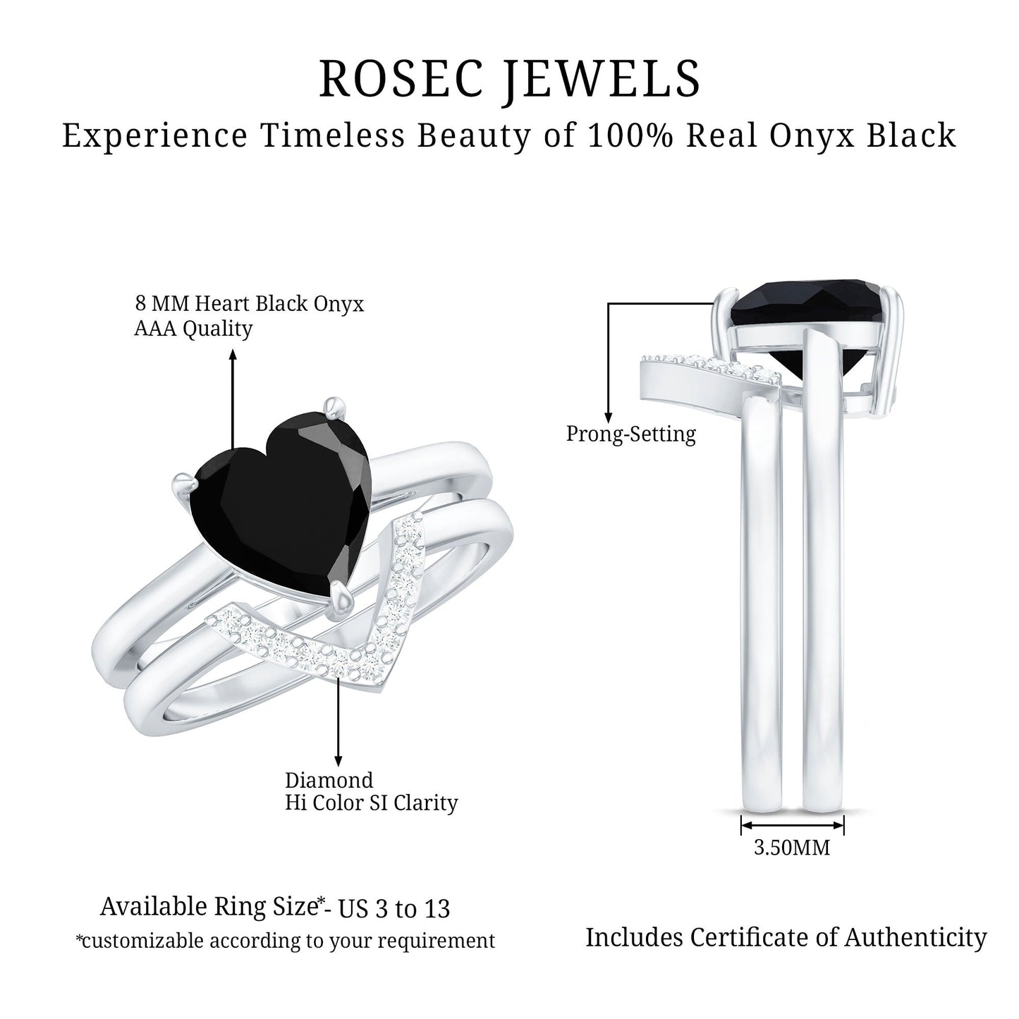 Heart Shaped Black Onyx Engagement Ring with Diamond Enhancer