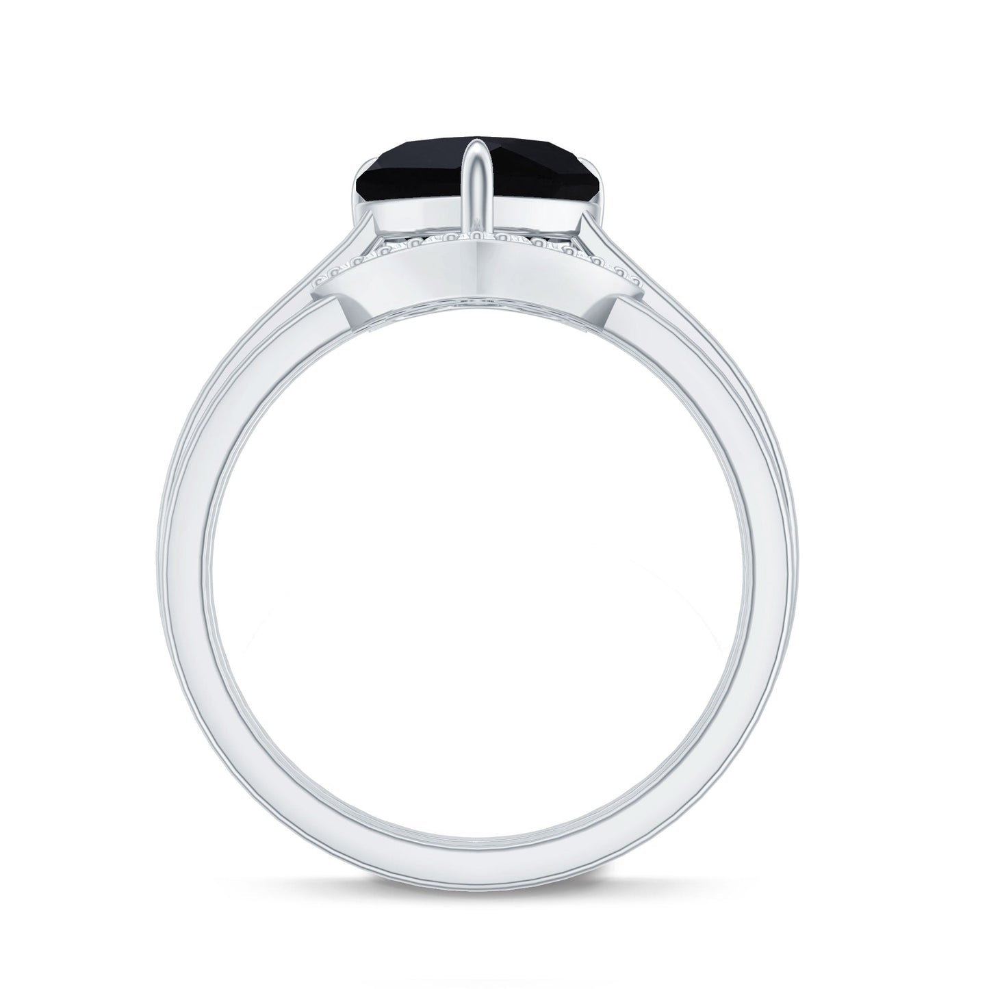 Heart Shaped Black Onyx Engagement Ring with Diamond Enhancer