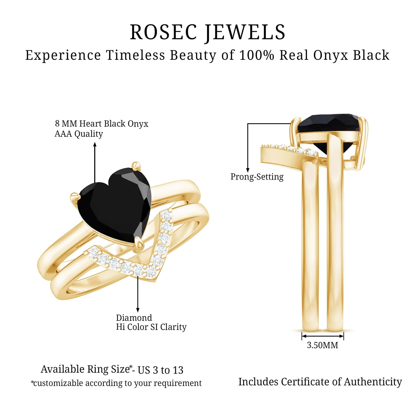 Heart Shaped Black Onyx Engagement Ring with Diamond Enhancer