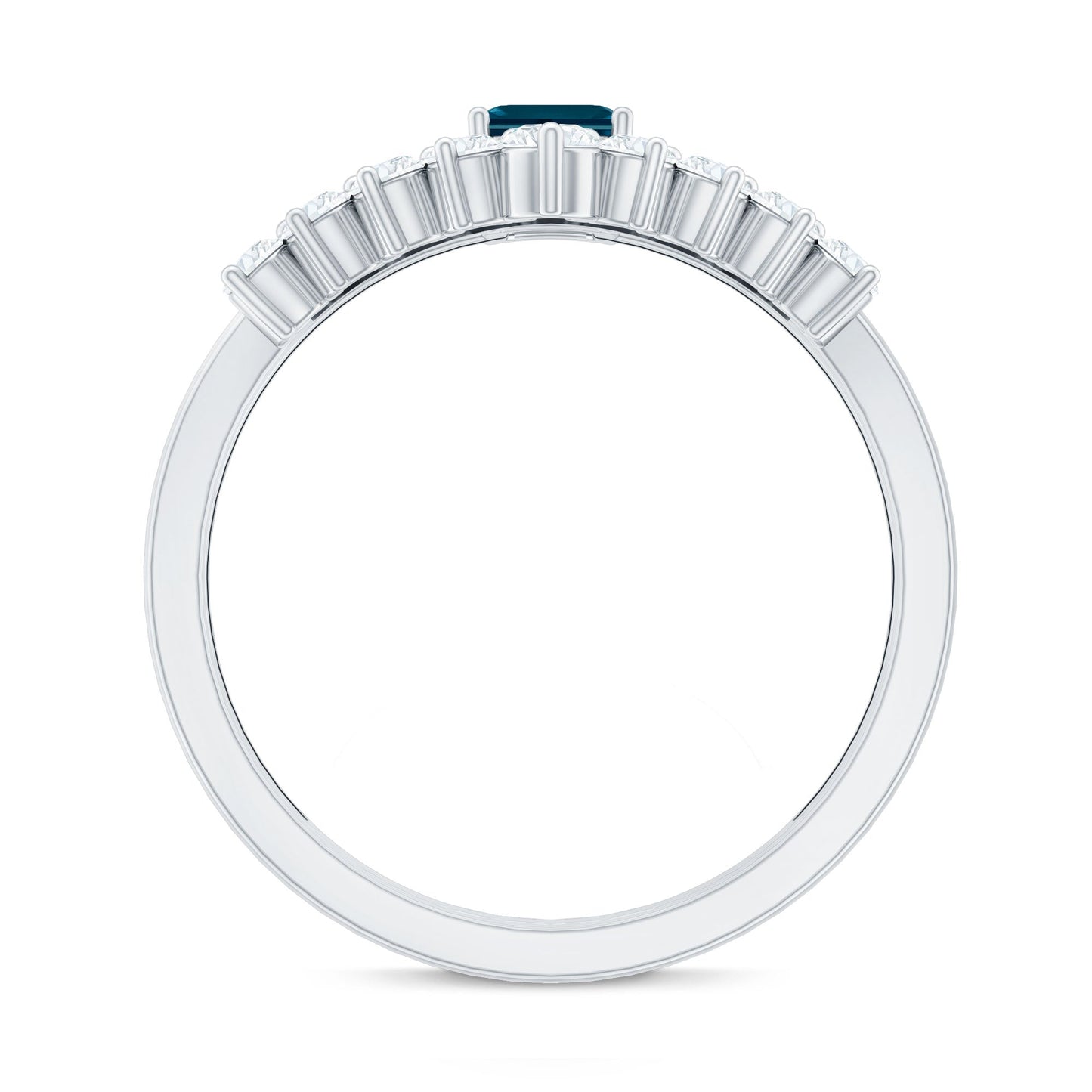 London Blue Topaz Engagement Ring with Diamond Wedding Band