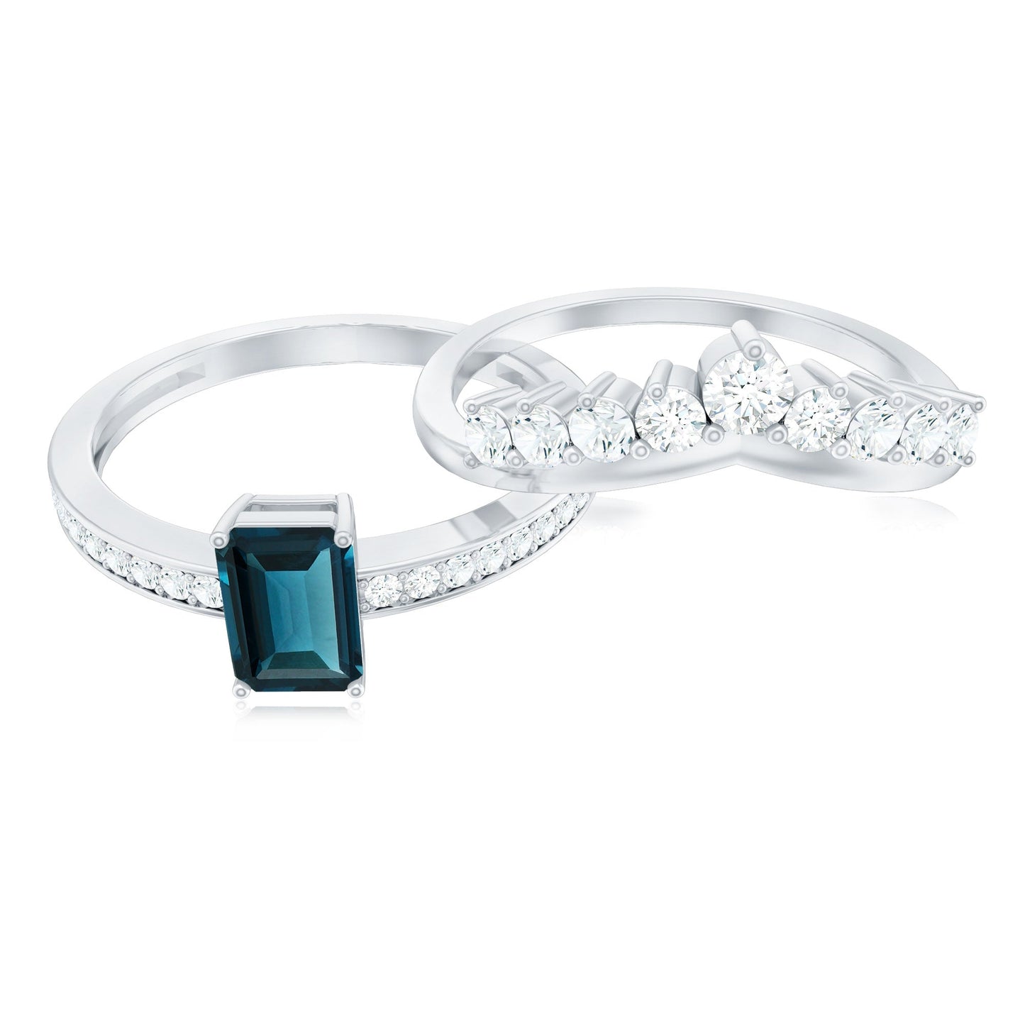 London Blue Topaz Engagement Ring with Diamond Wedding Band