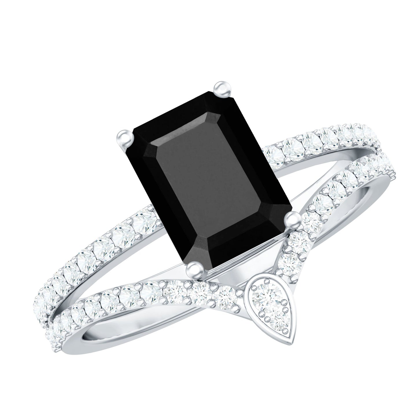 1.6 Carat Emerald Cut Lab Grown Black and White Diamond Wedding Ring Set for Women