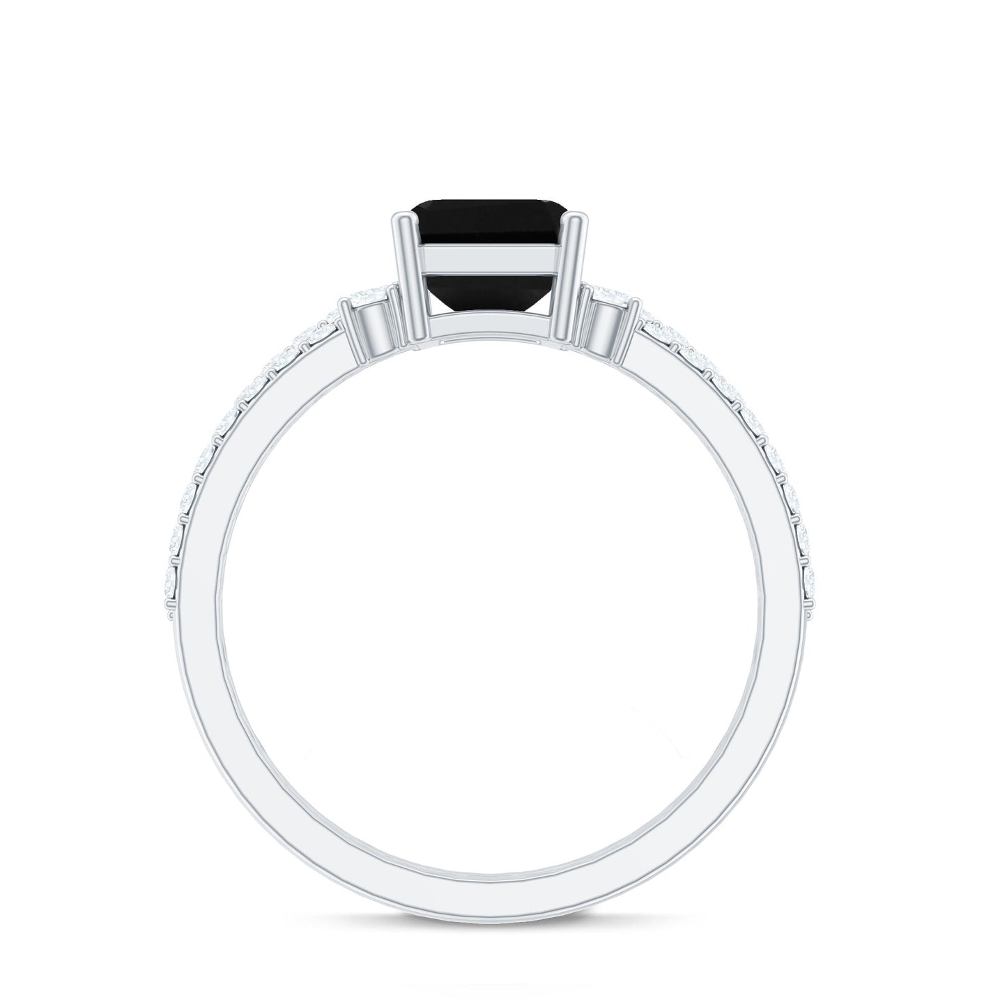 Emerald Cut Created Black Diamond Engagement Ring Set with Diamond