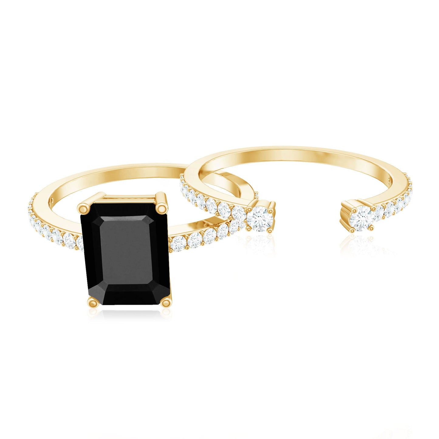Emerald Cut Created Black Diamond Engagement Ring Set with Diamond