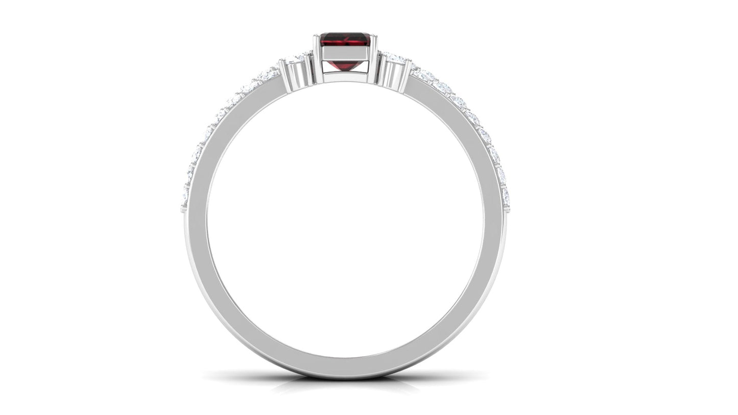 Certified Real Garnet Diamond Emerald Cut Engagement Ring with Wedding Band Cuff