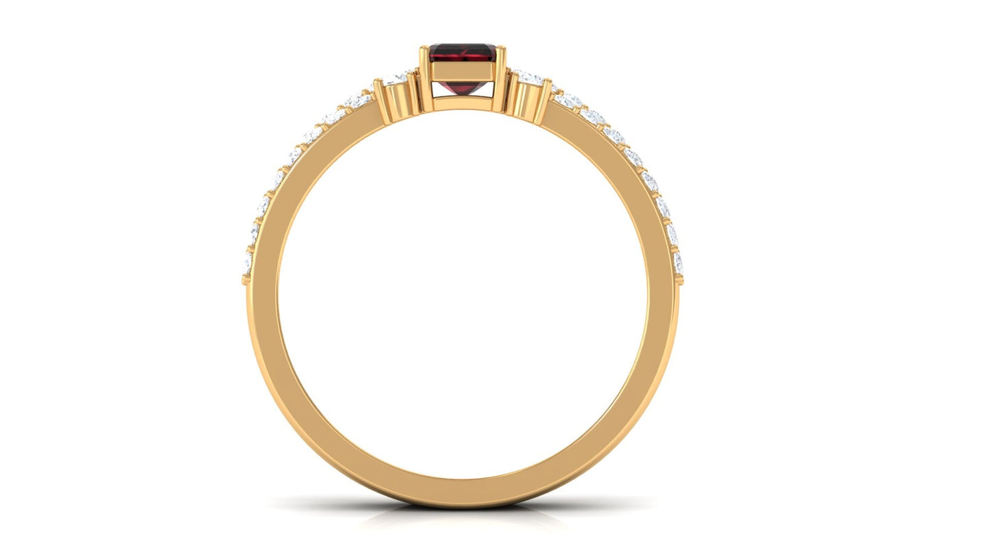 Certified Real Garnet Diamond Emerald Cut Engagement Ring with Wedding Band Cuff