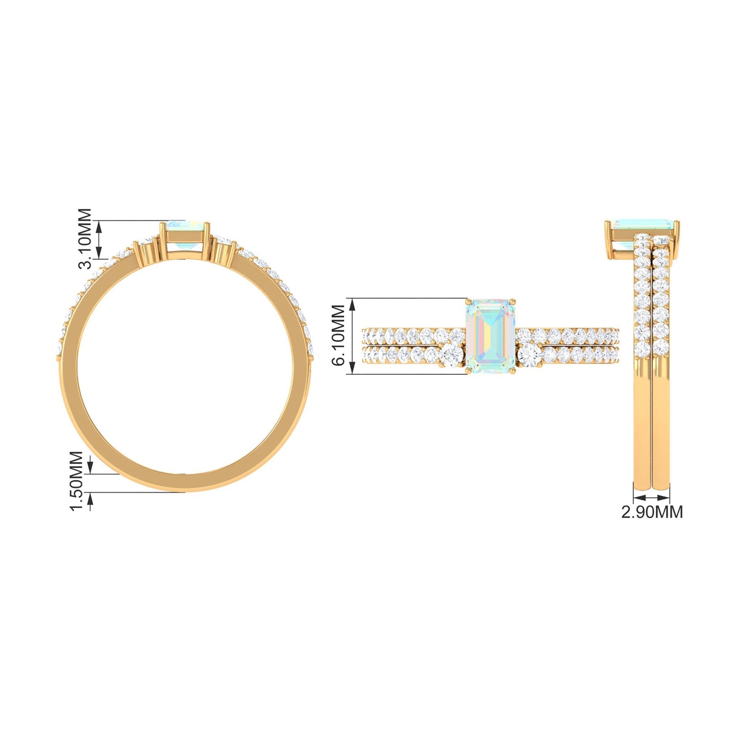 2 Carat Emerald Cut Ethiopian Opal Solitaire Engagement Ring Set with Diamond Band