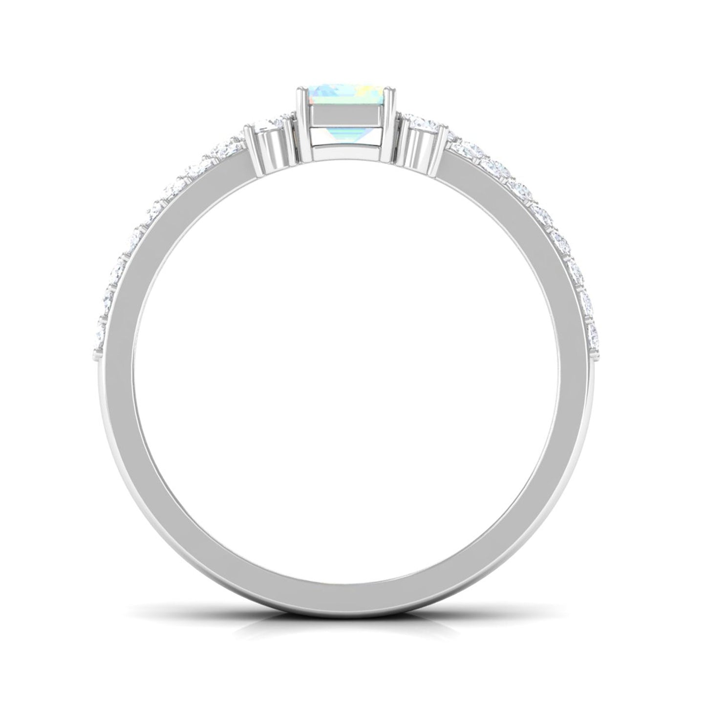 2 Carat Emerald Cut Ethiopian Opal Solitaire Engagement Ring Set with Diamond Band