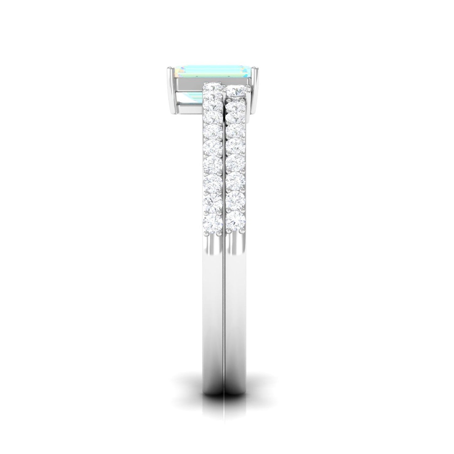 2 Carat Emerald Cut Ethiopian Opal Solitaire Engagement Ring Set with Diamond Band