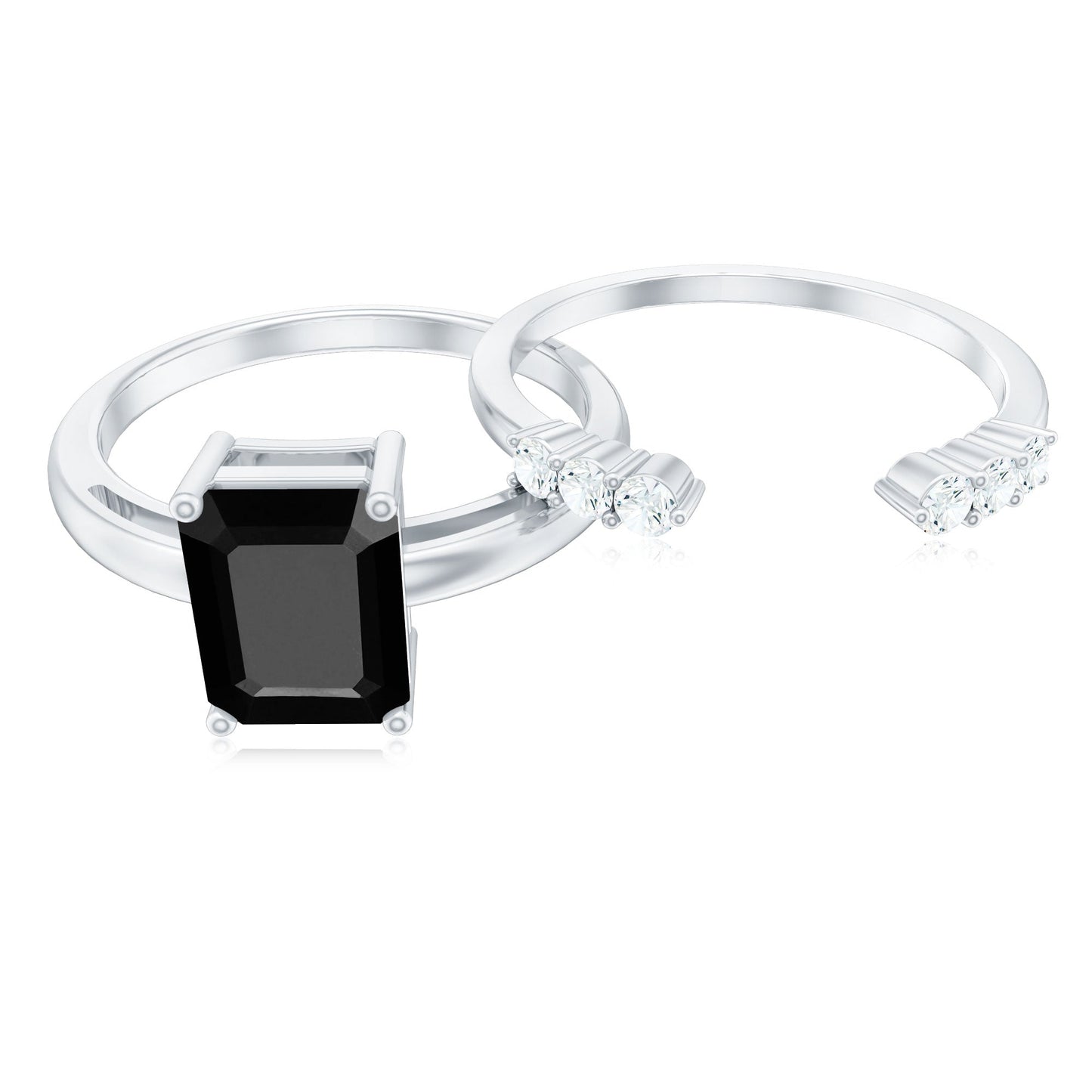 Certified 1.6 Carat Lab Grown Black Diamond Emerald Engagement Ring with White Diamond Enhancer