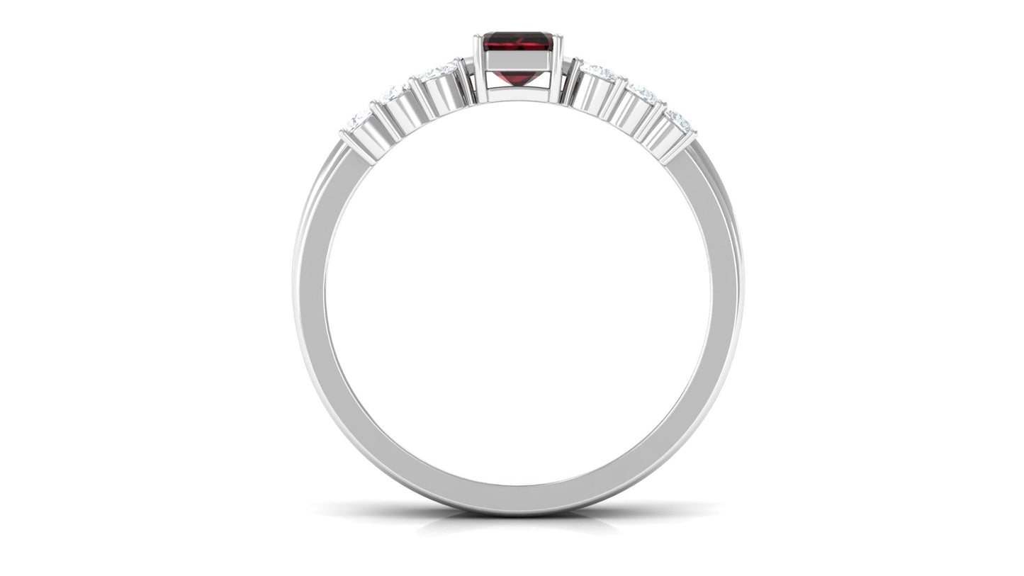 Certified Natural Garnet Diamond Emerald Cut Wedding Bridal Ring Set