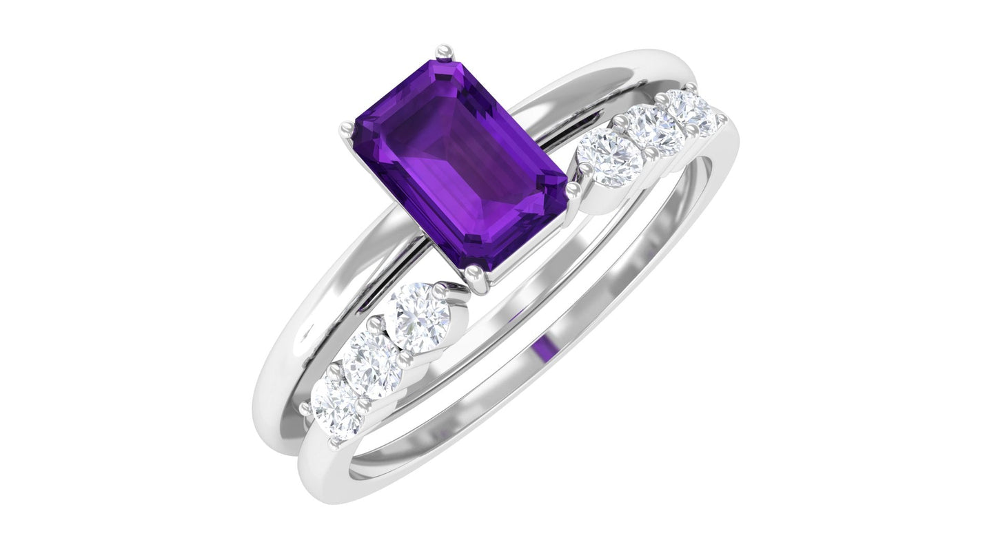 1.4 Carat Emerald Cut Amethyst Engagement Ring with Diamond Enhancer