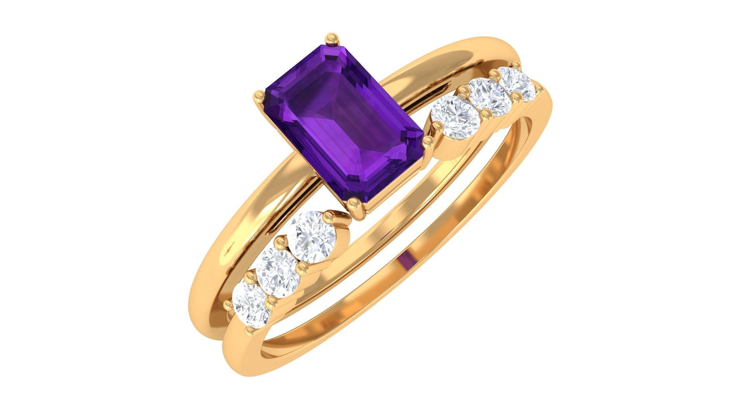 1.4 Carat Emerald Cut Amethyst Engagement Ring with Diamond Enhancer