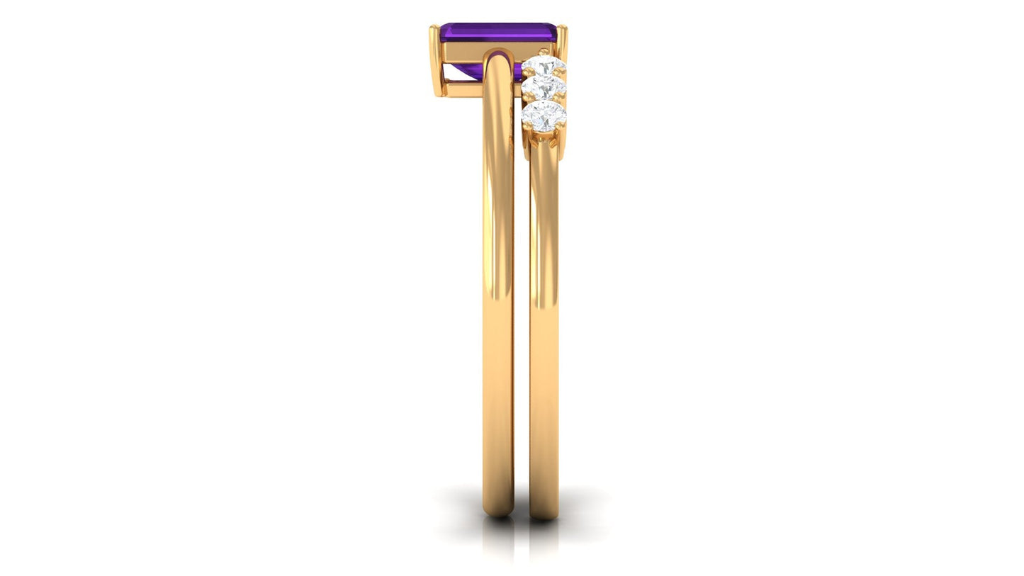 1.4 Carat Emerald Cut Amethyst Engagement Ring with Diamond Enhancer