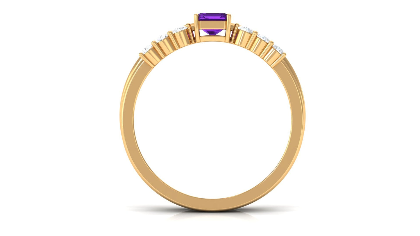 1.4 Carat Emerald Cut Amethyst Engagement Ring with Diamond Enhancer