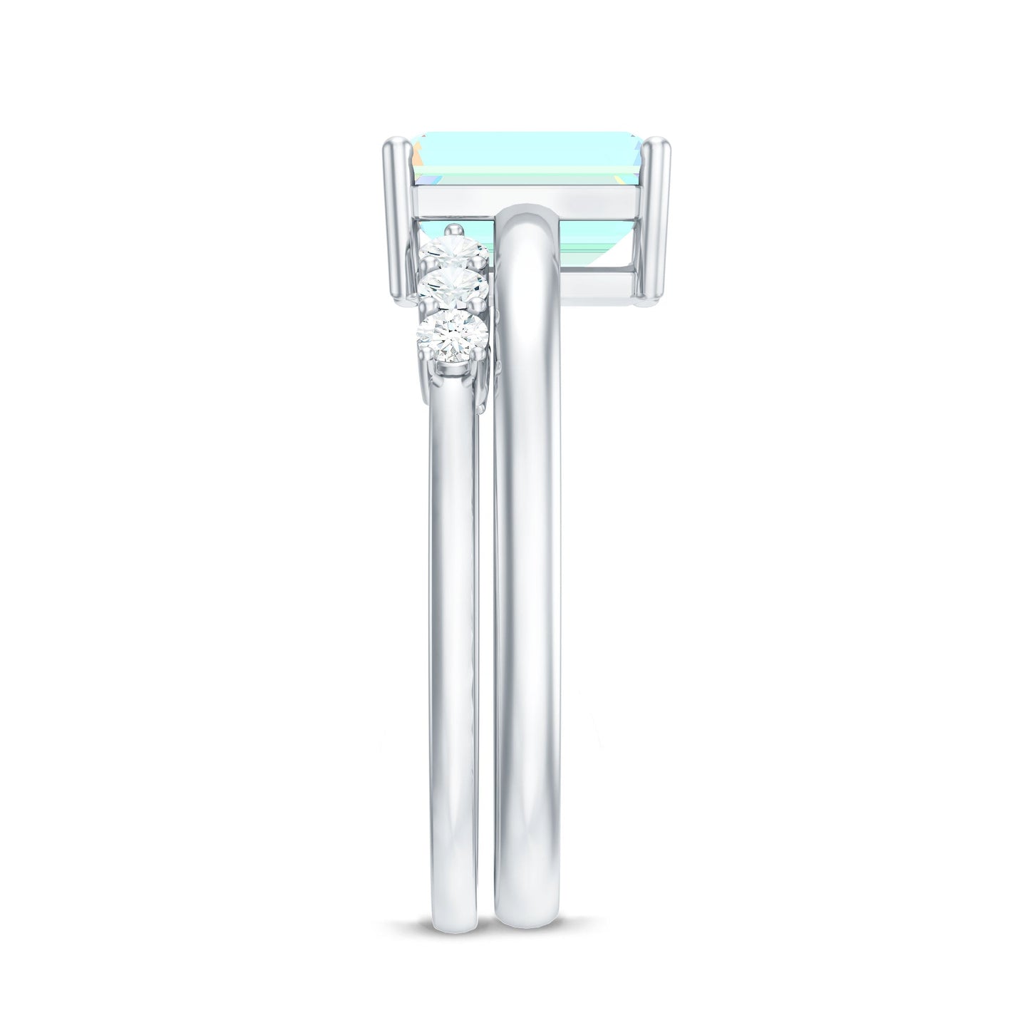 2 Carat Emerald Cut Ethiopian Opal Solitaire Ring Set with Diamond Enhancer