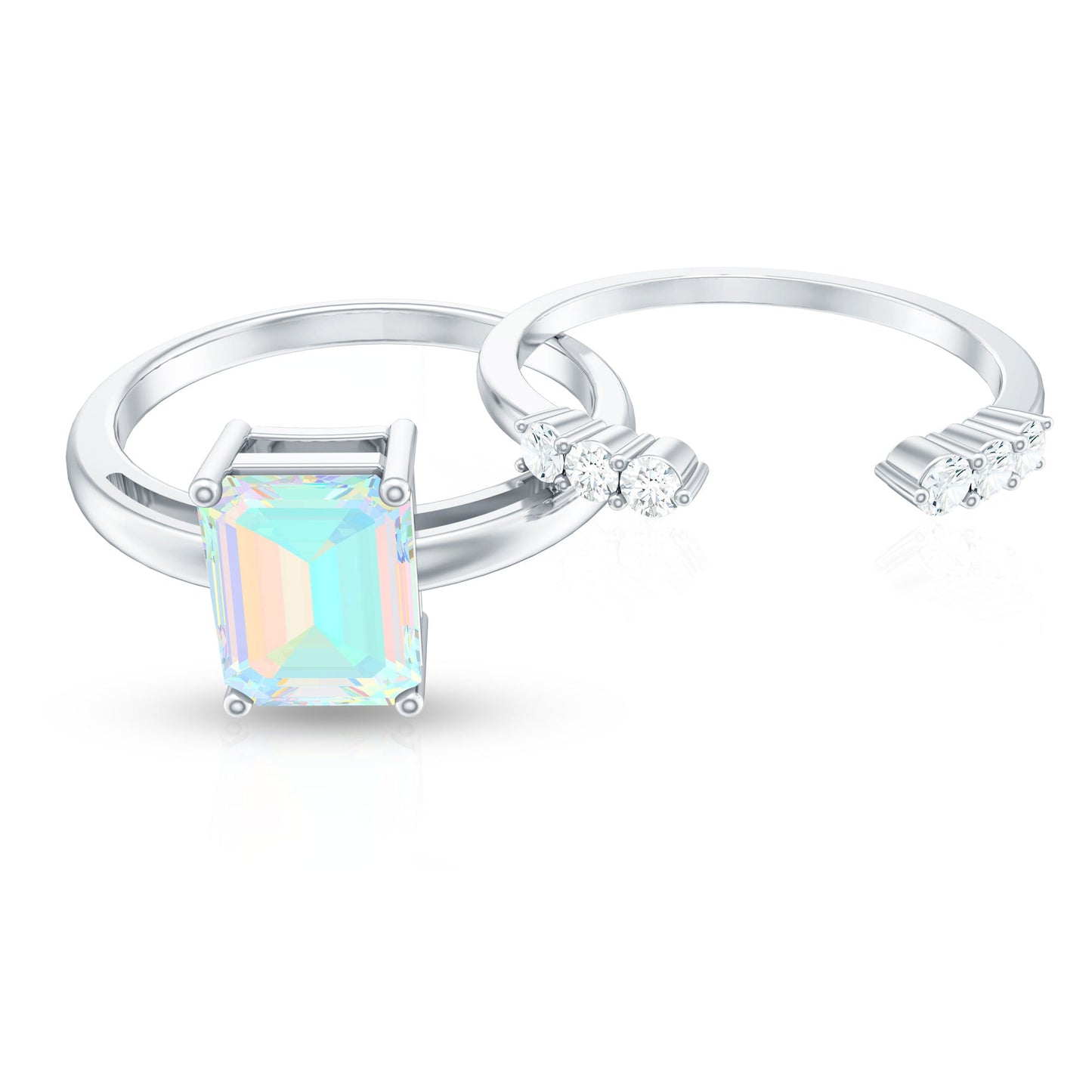 2 Carat Emerald Cut Ethiopian Opal Solitaire Ring Set with Diamond Enhancer